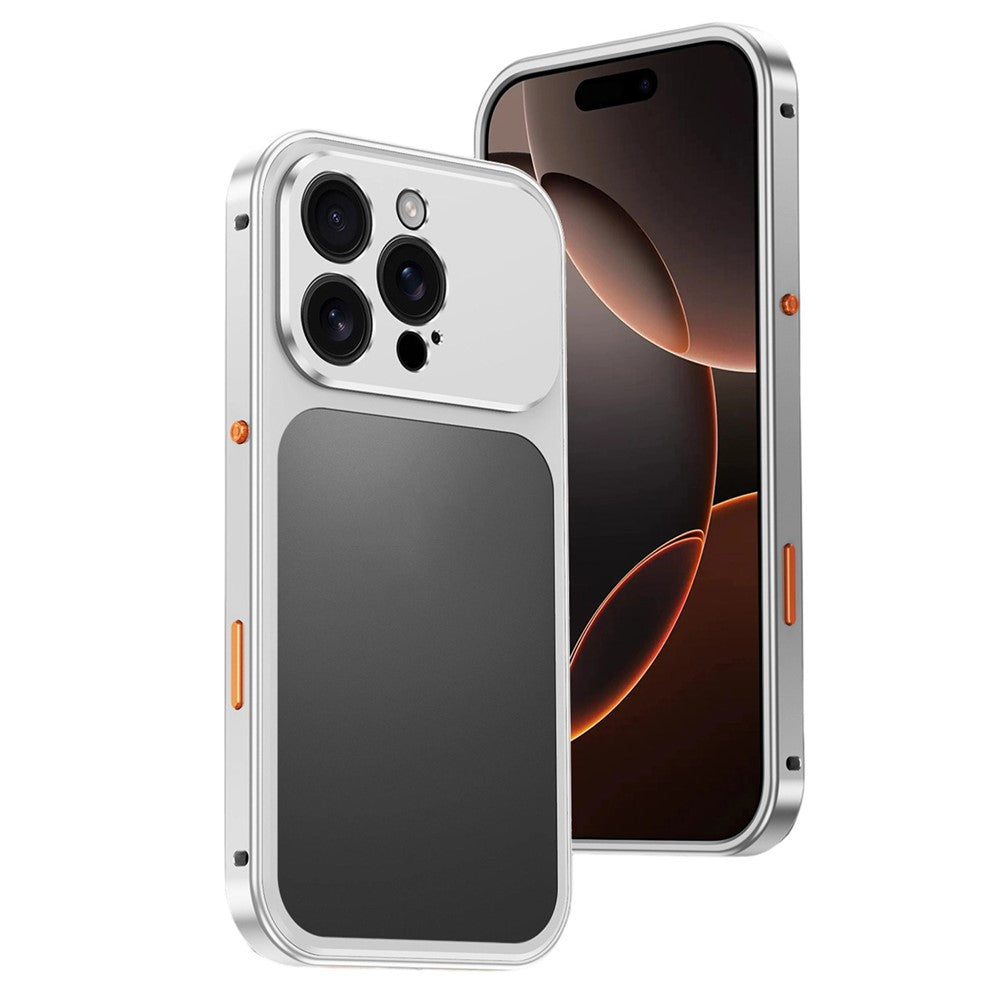 For iPhone 16 Pro Max Metal Frame Case Magnetic Snap On Frame PC Hollow Back Heat Dissipation Shockproof Cover