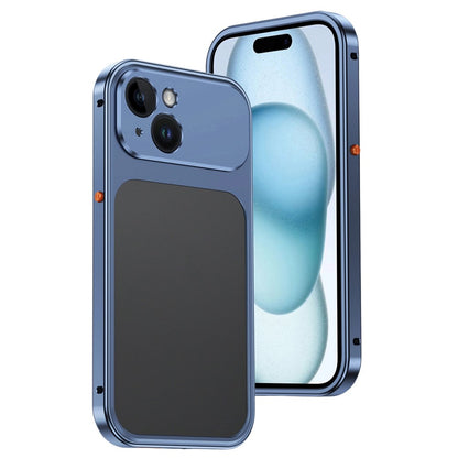 For iPhone 15 Metal Frame Case Magnetic Snap On Frame PC Hollow Back Heat Dissipation Shockproof Cover