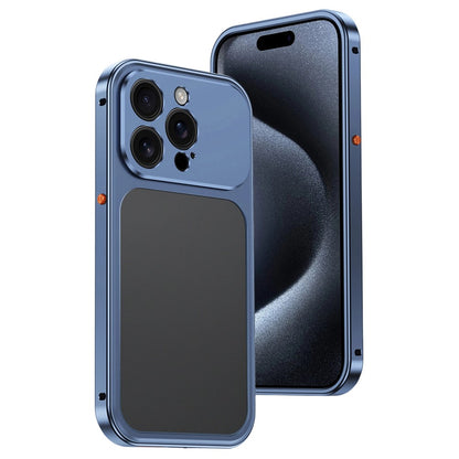 For iPhone 15 Pro Metal Frame Case Magnetic Snap On Frame PC Hollow Back Heat Dissipation Shockproof Cover