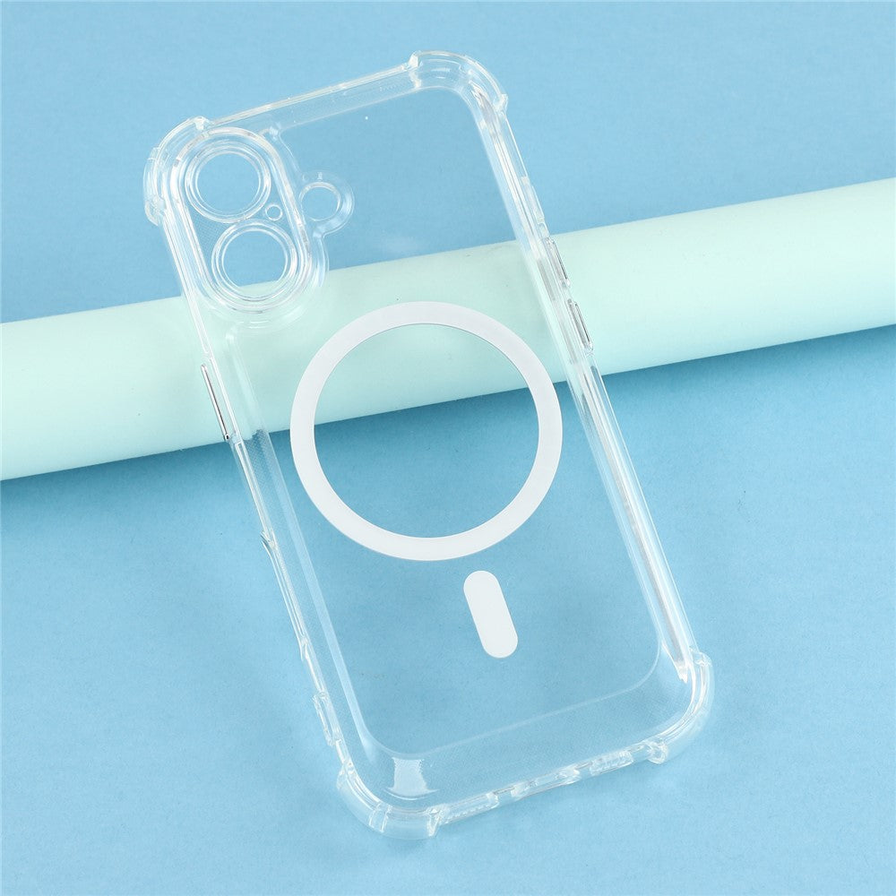 For iPhone 16 Magnetic Case Electroplated Buttons PC TPU Shockproof Clear Cover