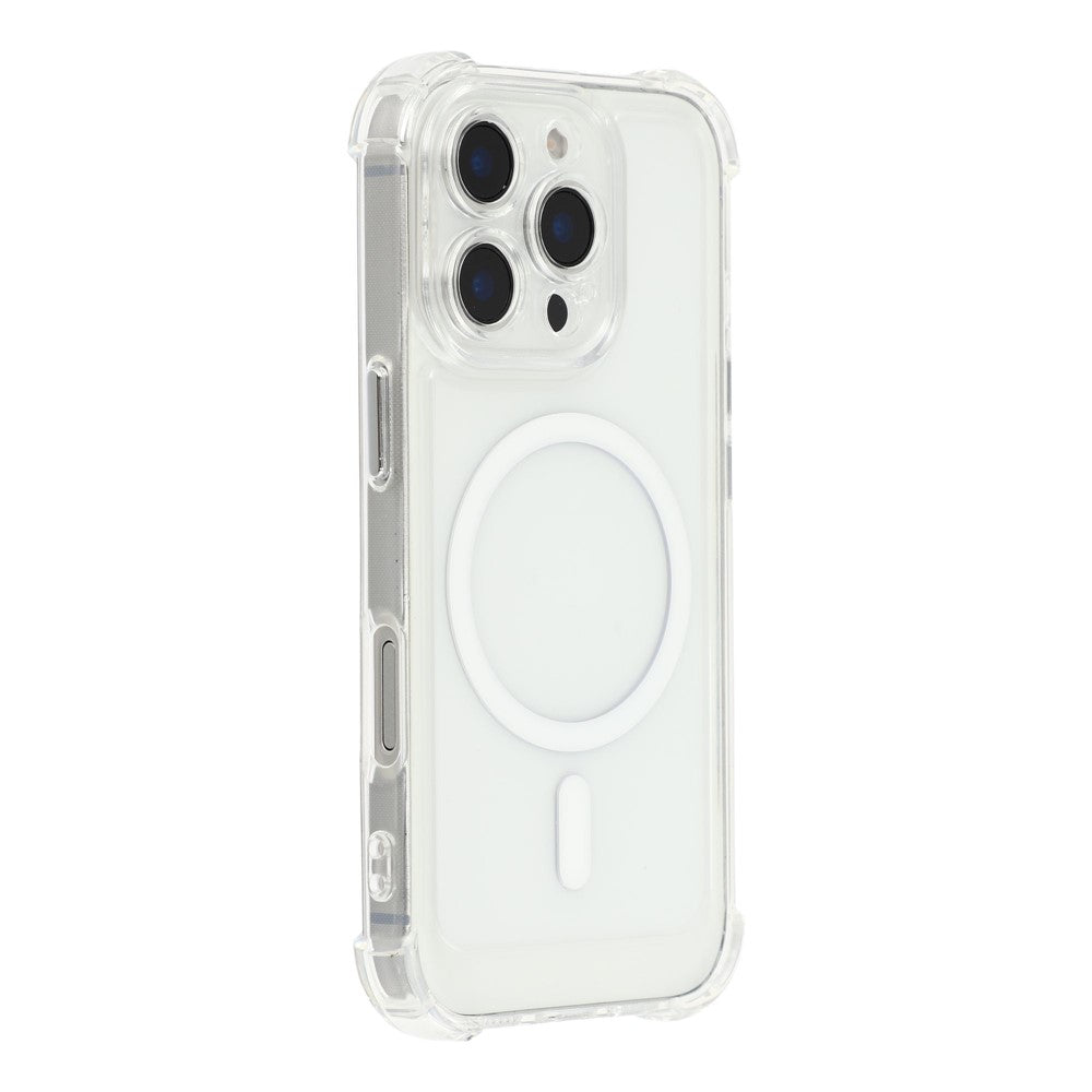 For iPhone 16 Pro Magnetic Case Electroplated Buttons PC TPU Shockproof Clear Cover