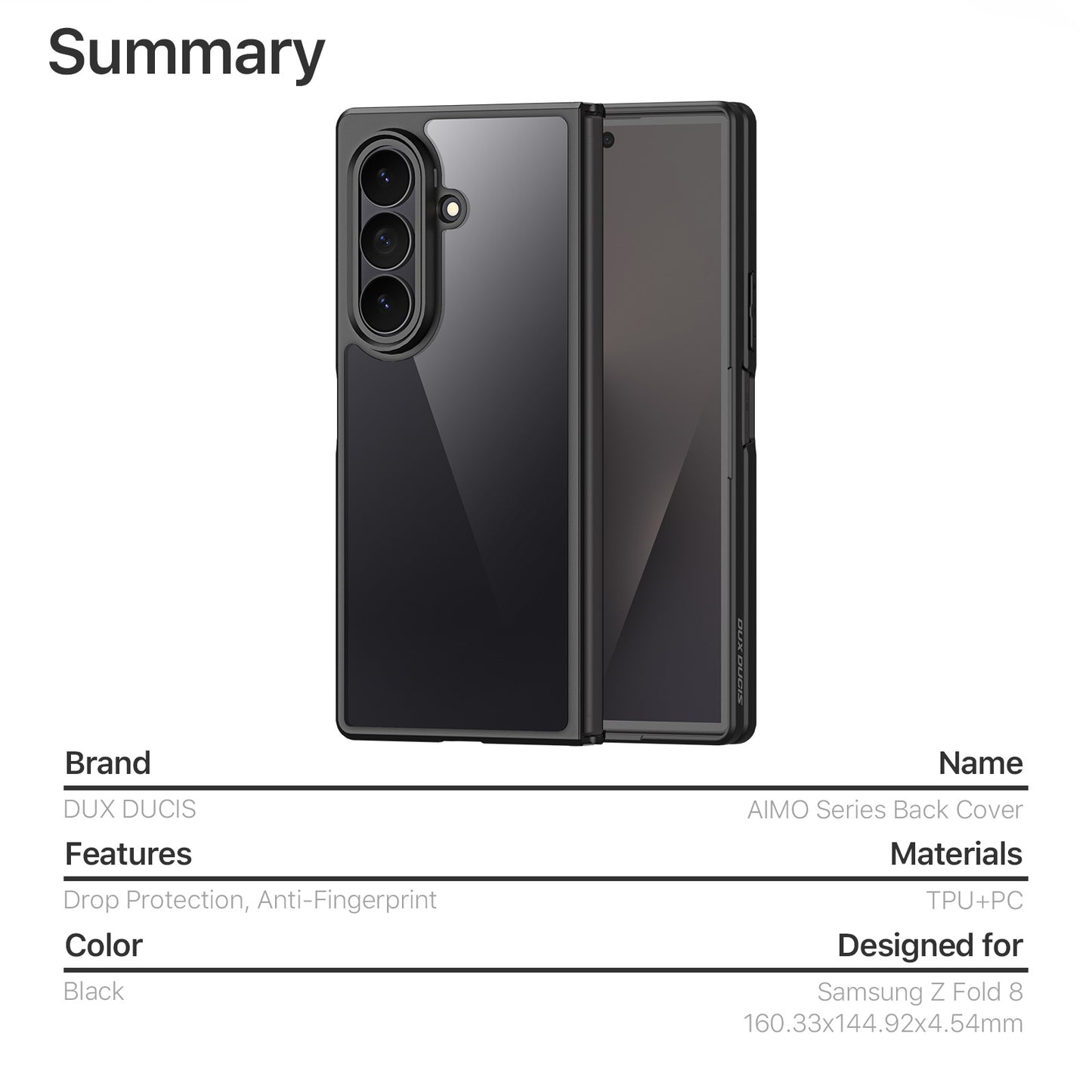 DUX DUCIS for Samsung Galaxy Z Fold8 Ultra Aimo Series PC + TPU Clear Back Phone Cover (REACH Certification)