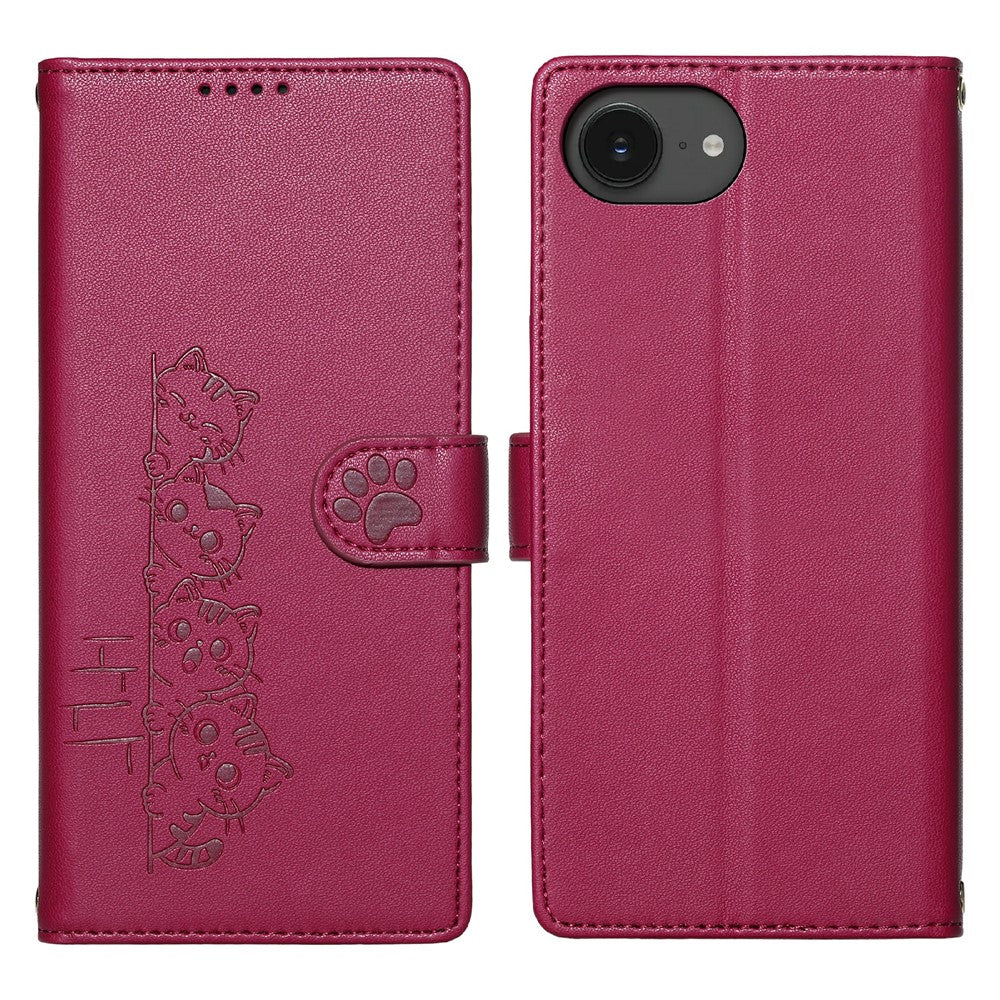 For iPhone 17e / 16e Case Adorable Cat Pattern PU Leather Wallet Phone Cover with Wrist Strap