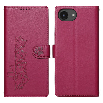 For iPhone 17e / 16e Case Adorable Cat Pattern PU Leather Wallet Phone Cover with Wrist Strap