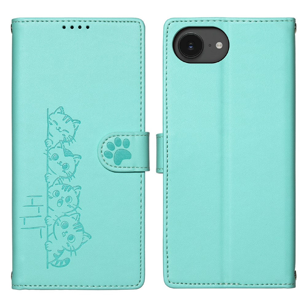 For iPhone 17e / 16e Case Adorable Cat Pattern PU Leather Wallet Phone Cover with Wrist Strap