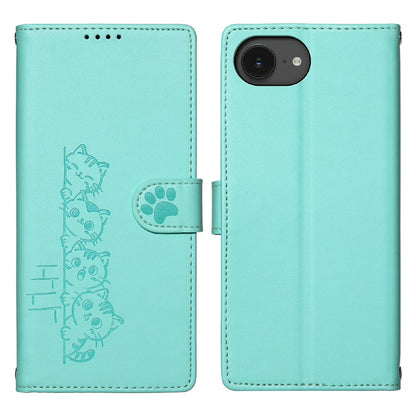 For iPhone 17e / 16e Case Adorable Cat Pattern PU Leather Wallet Phone Cover with Wrist Strap