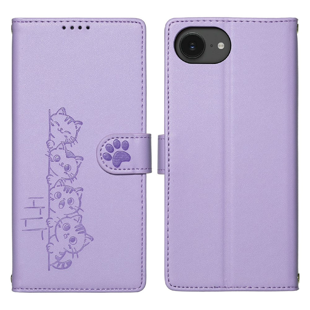 For iPhone 17e / 16e Case Adorable Cat Pattern PU Leather Wallet Phone Cover with Wrist Strap