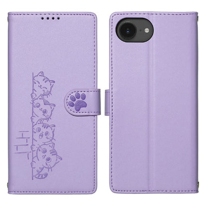 For iPhone 17e / 16e Case Adorable Cat Pattern PU Leather Wallet Phone Cover with Wrist Strap