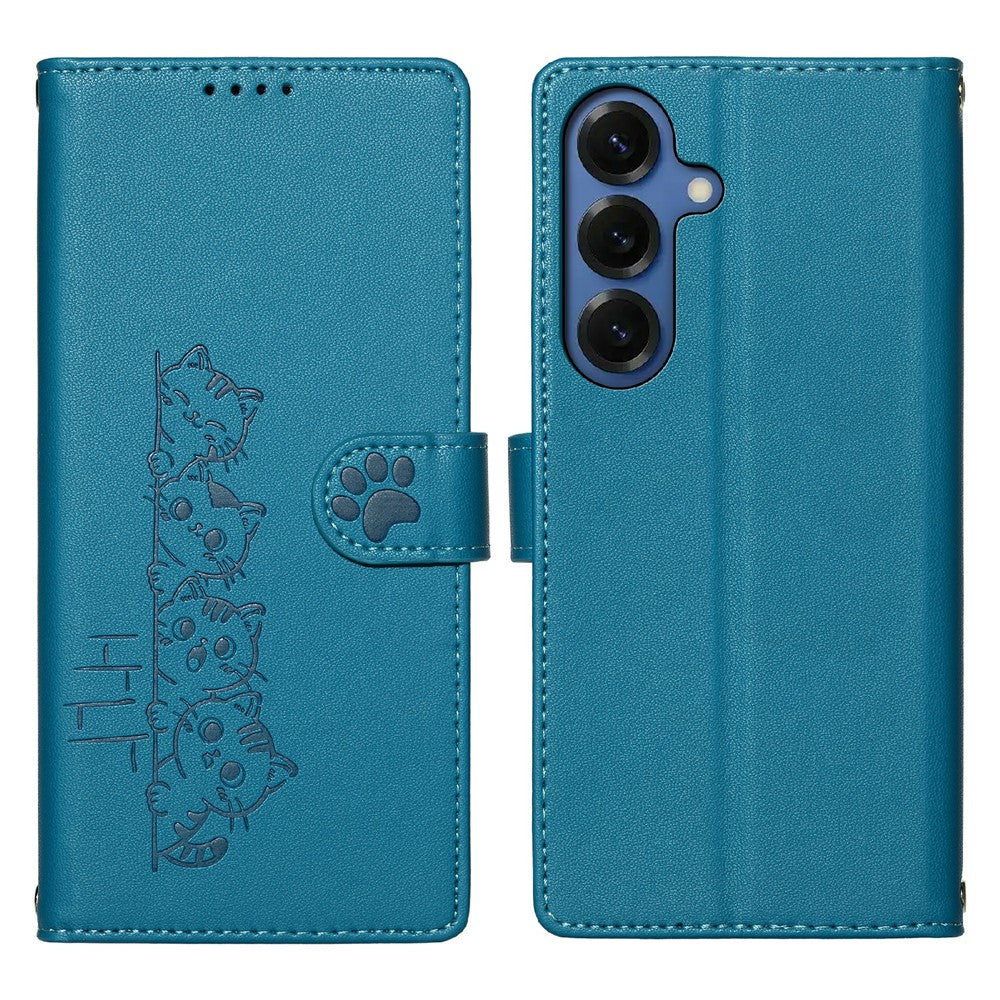 For Samsung Galaxy S26+ Case Adorable Cat Pattern PU Leather Wallet Phone Cover with Wrist Strap