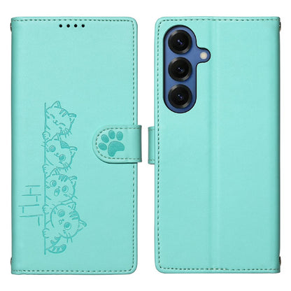 For Samsung Galaxy S26+ Case Adorable Cat Pattern PU Leather Wallet Phone Cover with Wrist Strap