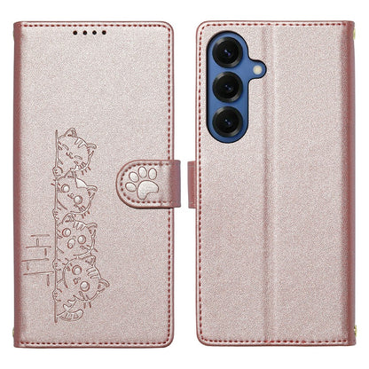For Samsung Galaxy S26+ Case Adorable Cat Pattern PU Leather Wallet Phone Cover with Wrist Strap