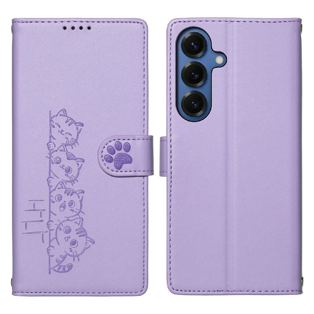 For Samsung Galaxy S26+ Case Adorable Cat Pattern PU Leather Wallet Phone Cover with Wrist Strap
