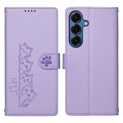 For Samsung Galaxy S26+ Case Adorable Cat Pattern PU Leather Wallet Phone Cover with Wrist Strap