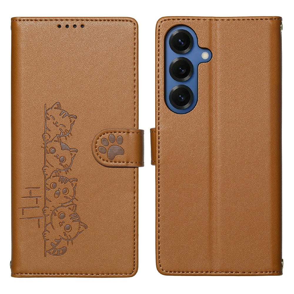 For Samsung Galaxy S26+ Case Adorable Cat Pattern PU Leather Wallet Phone Cover with Wrist Strap
