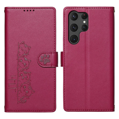For Samsung Galaxy S25 Ultra Case Adorable Cat Pattern PU Leather Wallet Phone Cover with Wrist Strap