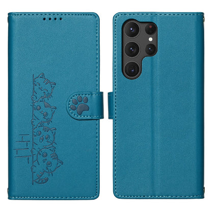 For Samsung Galaxy S25 Ultra Case Adorable Cat Pattern PU Leather Wallet Phone Cover with Wrist Strap