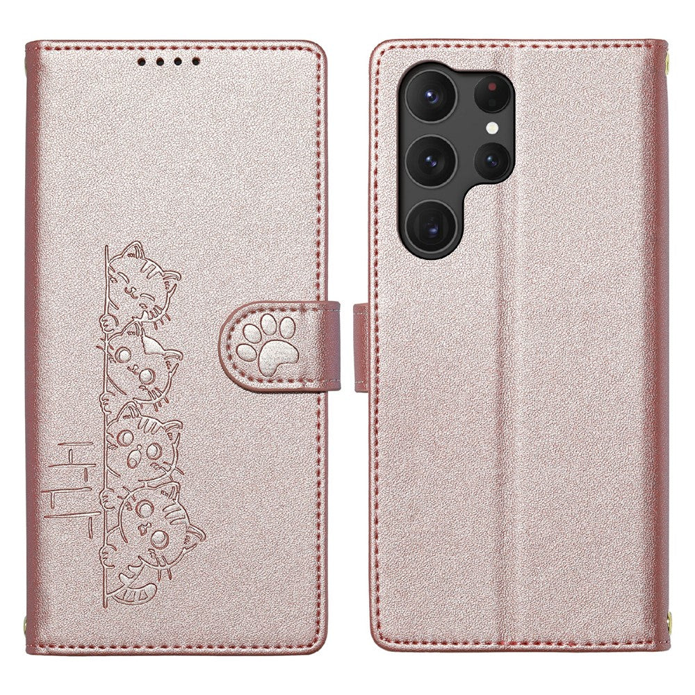 For Samsung Galaxy S25 Ultra Case Adorable Cat Pattern PU Leather Wallet Phone Cover with Wrist Strap