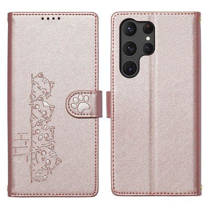 For Samsung Galaxy S25 Ultra Case Adorable Cat Pattern PU Leather Wallet Phone Cover with Wrist Strap
