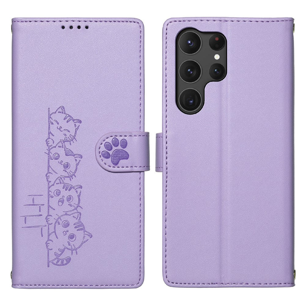 For Samsung Galaxy S25 Ultra Case Adorable Cat Pattern PU Leather Wallet Phone Cover with Wrist Strap