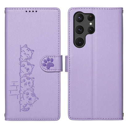 For Samsung Galaxy S25 Ultra Case Adorable Cat Pattern PU Leather Wallet Phone Cover with Wrist Strap