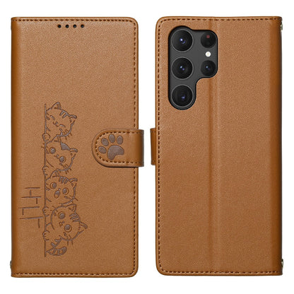 For Samsung Galaxy S25 Ultra Case Adorable Cat Pattern PU Leather Wallet Phone Cover with Wrist Strap
