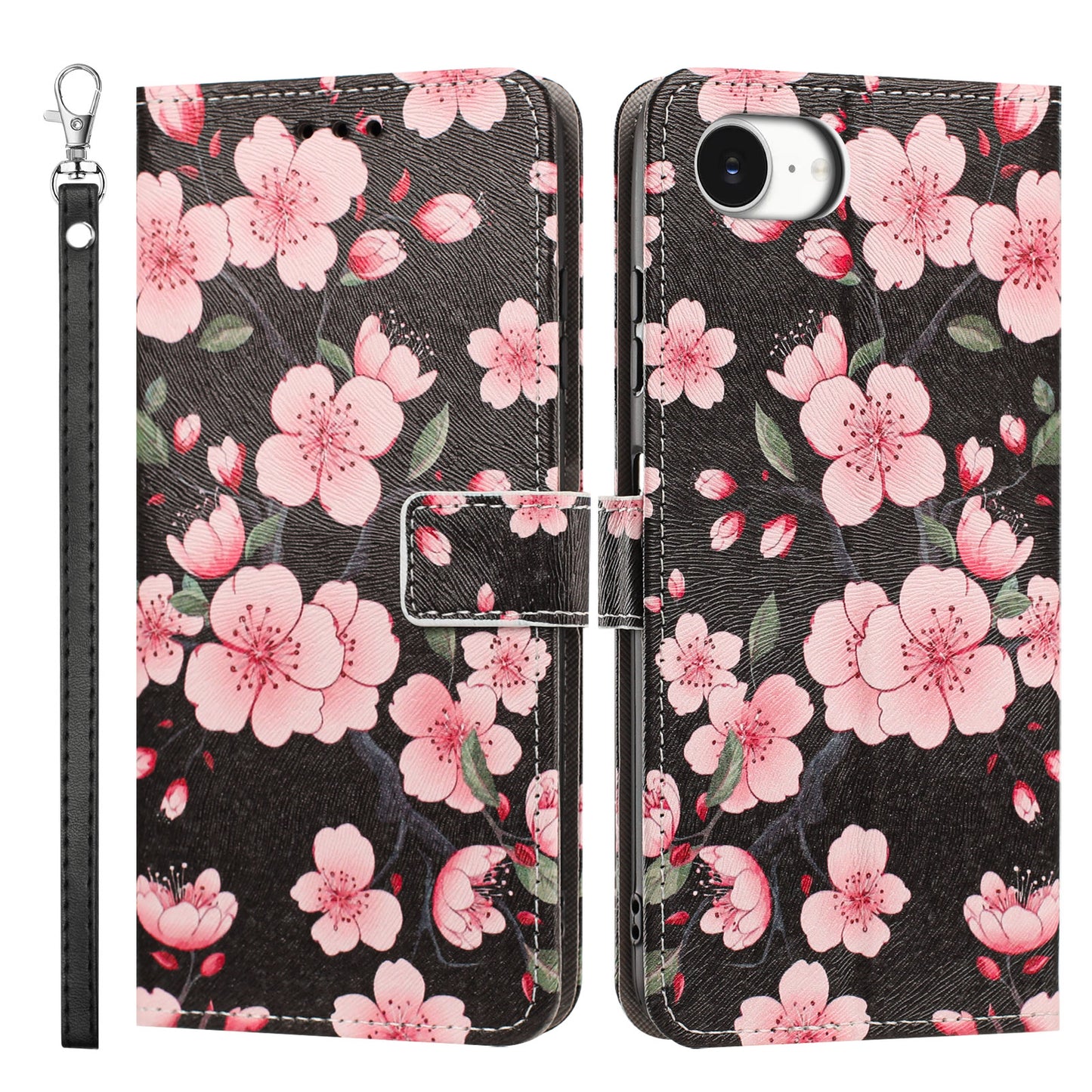 For iPhone 16e / iPhone 17e Case Pattern Printing PU Leather Flip Wallet Phone Cover with Wrist Strap