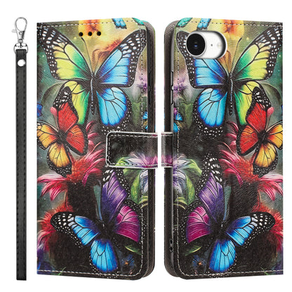 For iPhone 16e / iPhone 17e Case Pattern Printing PU Leather Flip Wallet Phone Cover with Wrist Strap