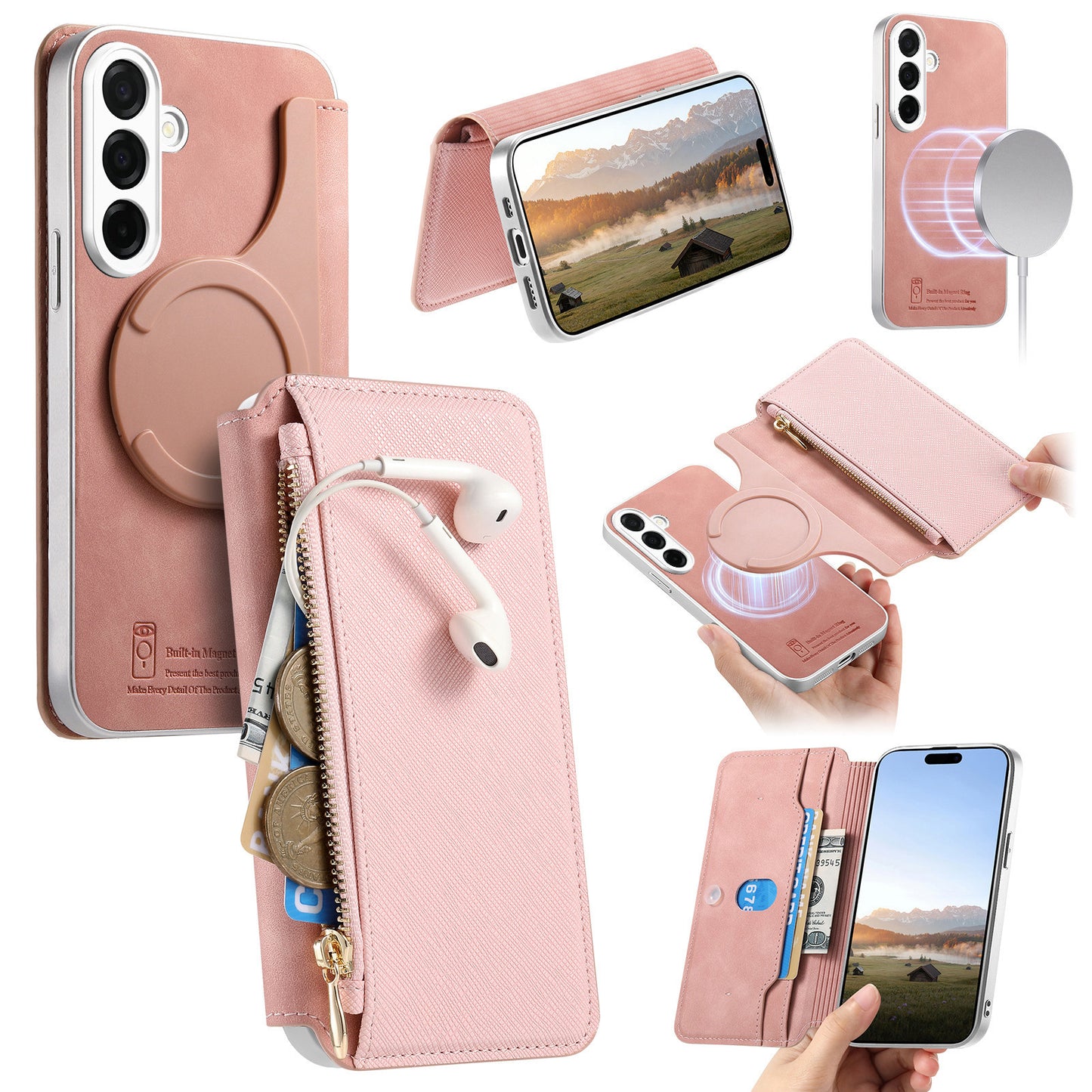 For Samsung Galaxy S26+ Leather Case  Cross Texture Detachable Magnetic Phone Cover Wallet Stand