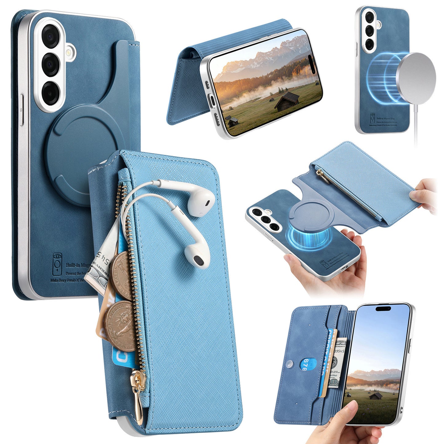 For Samsung Galaxy S26+ Leather Case  Cross Texture Detachable Magnetic Phone Cover Wallet Stand