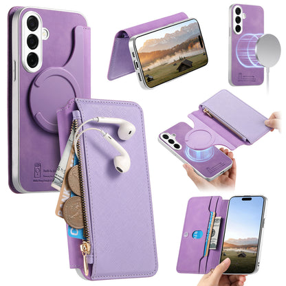 For Samsung Galaxy S26+ Leather Case  Cross Texture Detachable Magnetic Phone Cover Wallet Stand