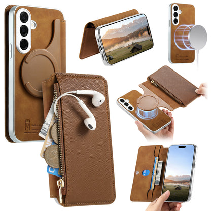 For Samsung Galaxy S26+ Leather Case  Cross Texture Detachable Magnetic Phone Cover Wallet Stand