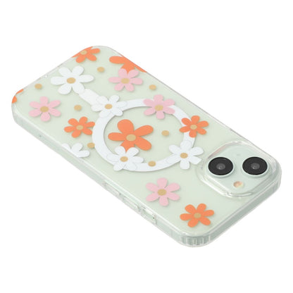 For iPhone 14 Magnetic Case IMD Flower Pattern TPU + PC Clear Back Phone Cover