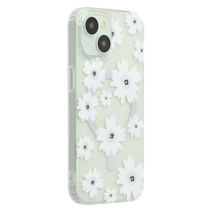 For iPhone 14 Magnetic Case IMD Flower Pattern TPU + PC Clear Back Phone Cover