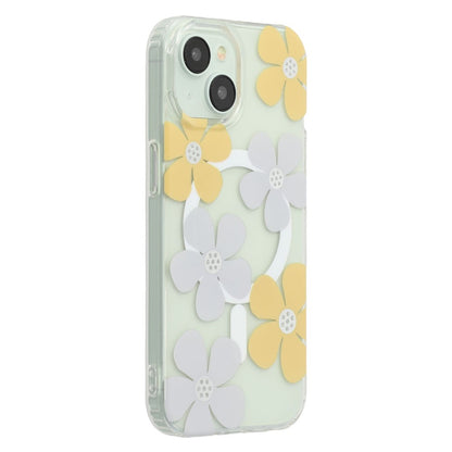 For iPhone 14 Magnetic Case IMD Flower Pattern TPU + PC Clear Back Phone Cover