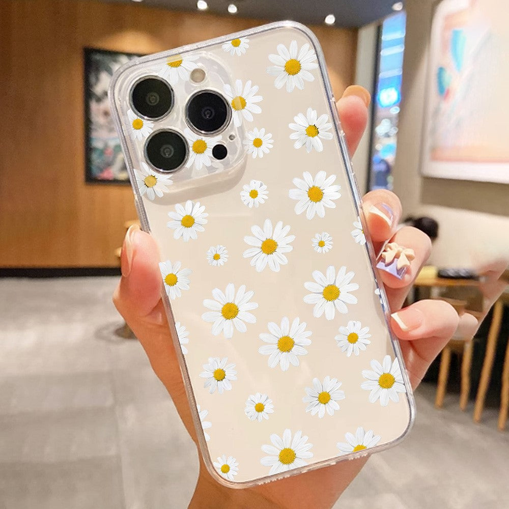 For iPhone 14 Case Daisy Pattern Clear TPU Phone Back Cover