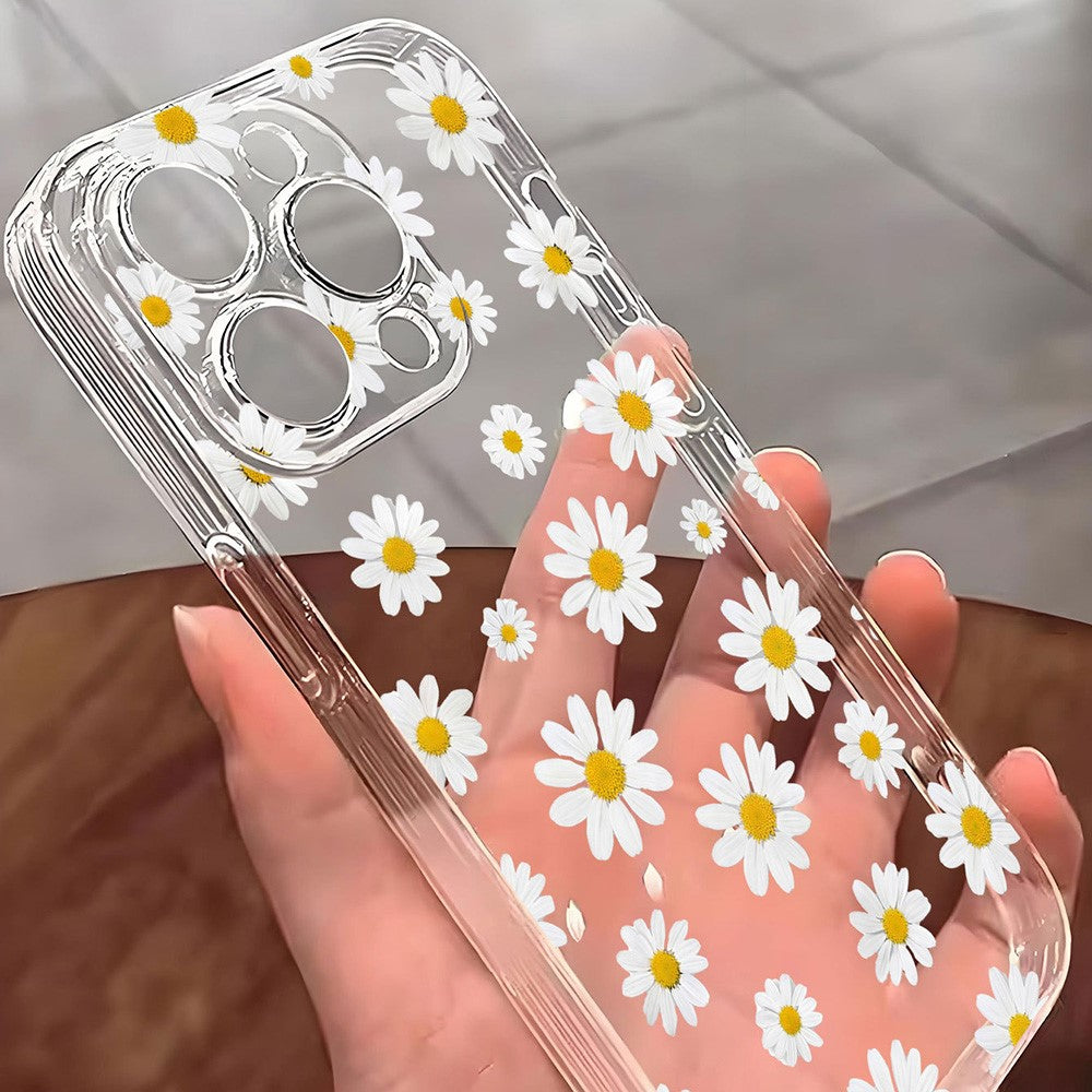 For iPhone 14 Case Daisy Pattern Clear TPU Phone Back Cover