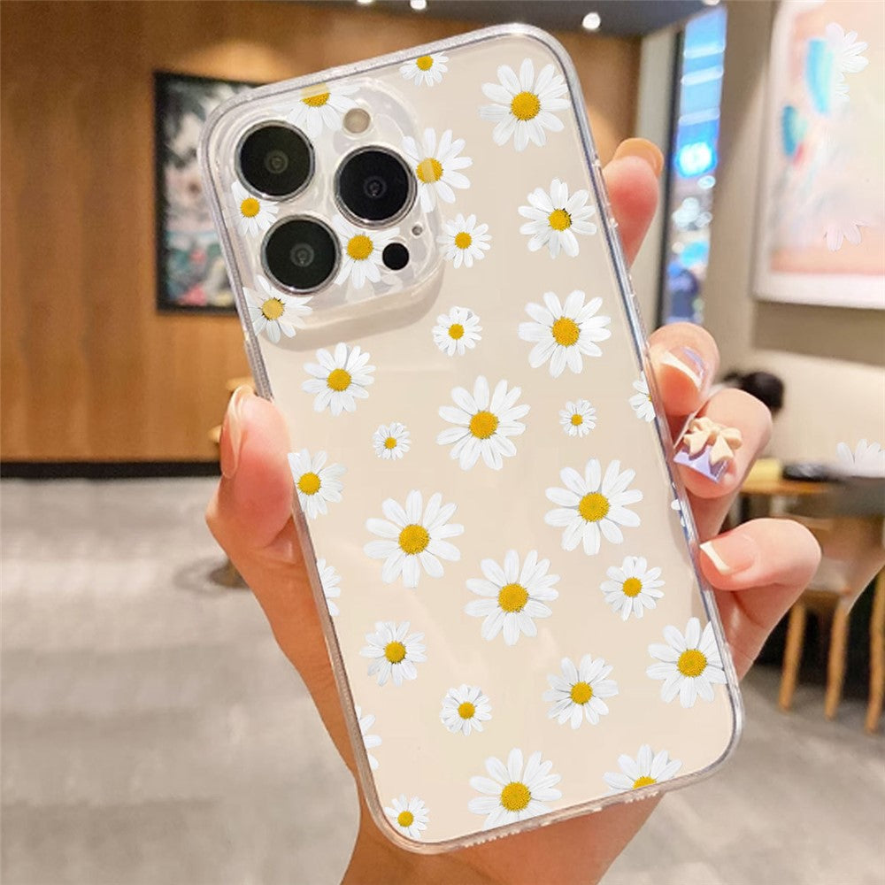 For iPhone 14 Case Daisy Pattern Clear TPU Phone Back Cover