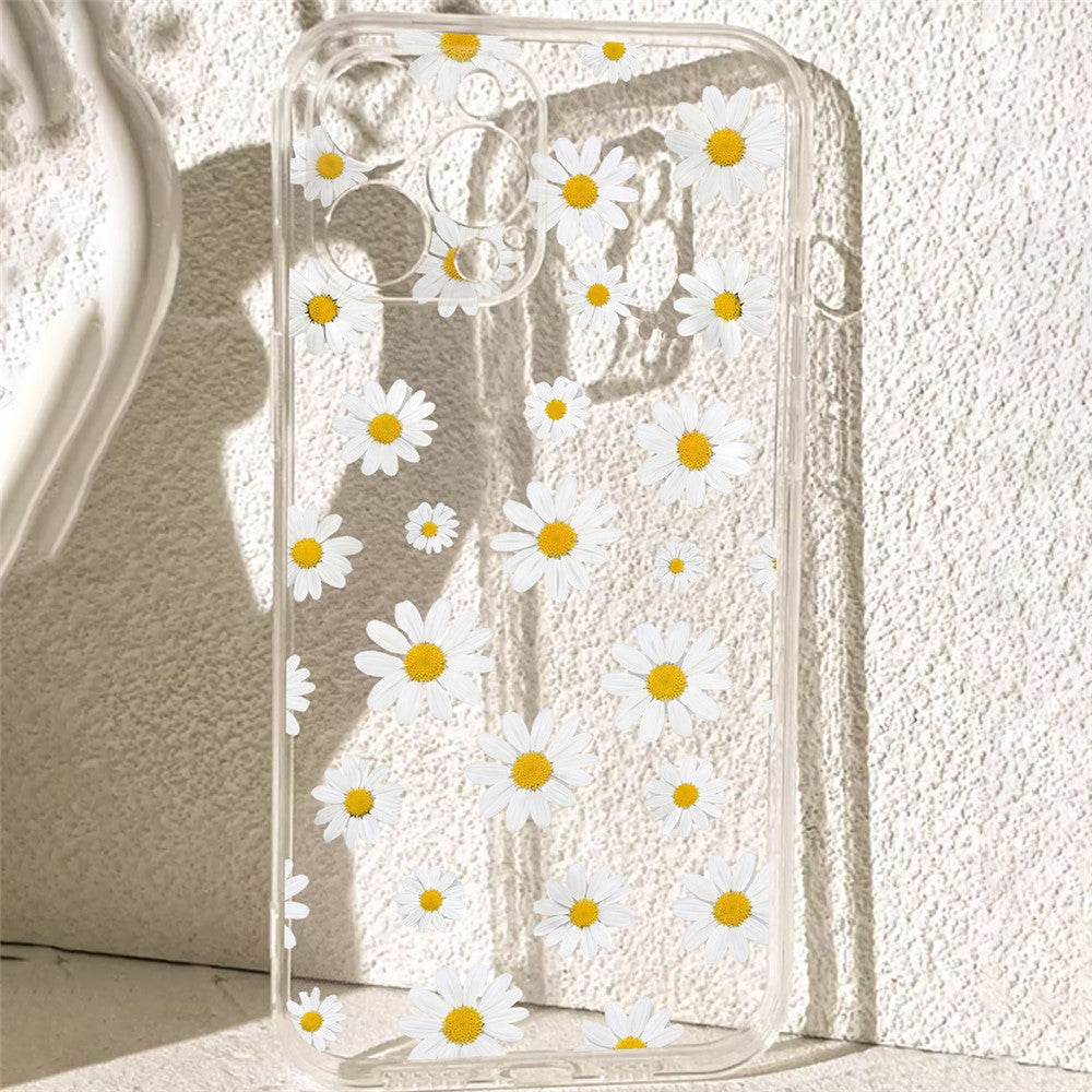 For iPhone 14 Case Daisy Pattern Clear TPU Phone Back Cover