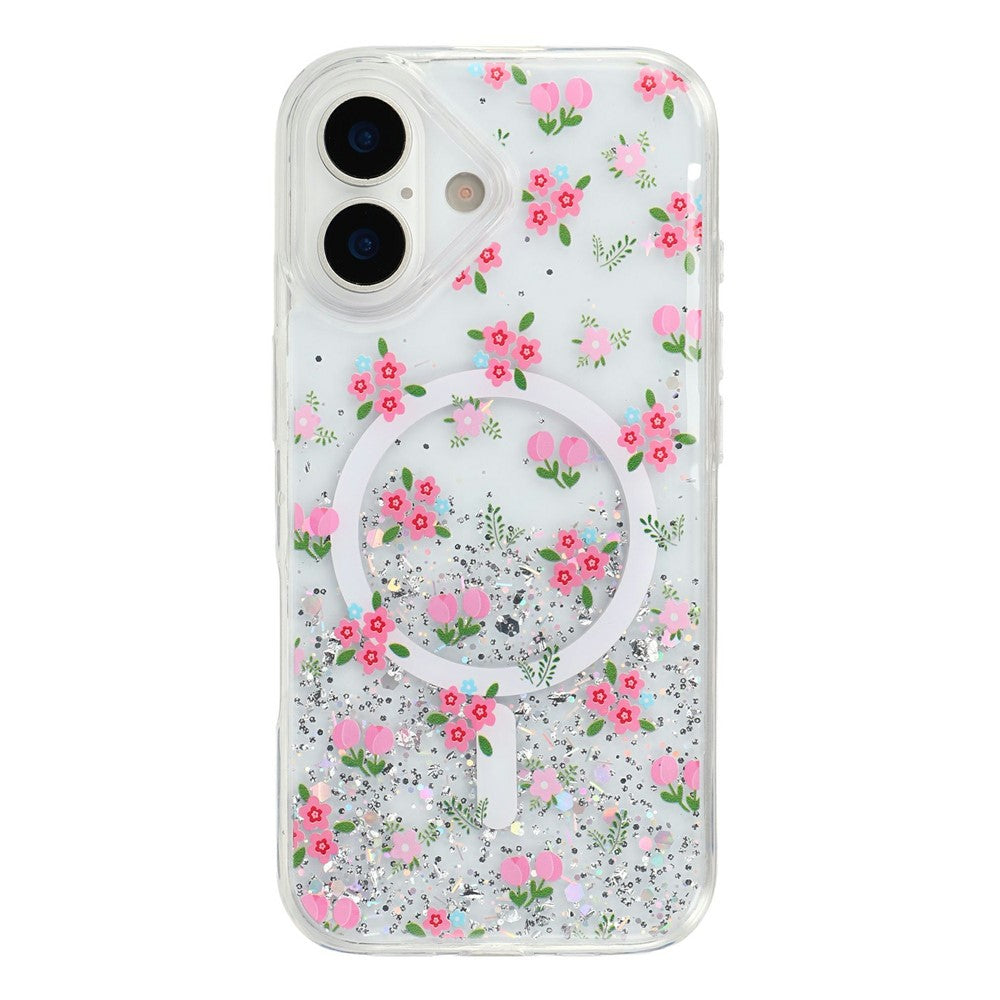 For iPhone 16 Magnetic Case Glitter Epoxy Clear TPU Shockproof Phone Cover Compatible with MagSafe