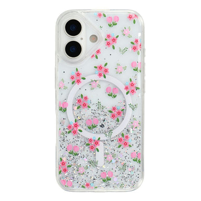 For iPhone 16 Magnetic Case Glitter Epoxy Clear TPU Shockproof Phone Cover Compatible with MagSafe