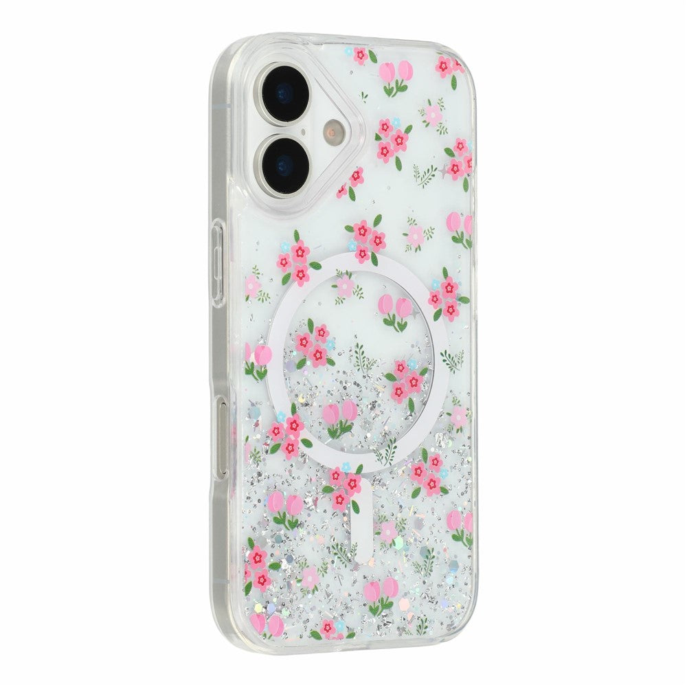 For iPhone 16 Magnetic Case Glitter Epoxy Clear TPU Shockproof Phone Cover Compatible with MagSafe
