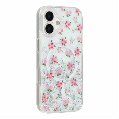 For iPhone 16 Magnetic Case Glitter Epoxy Clear TPU Shockproof Phone Cover Compatible with MagSafe