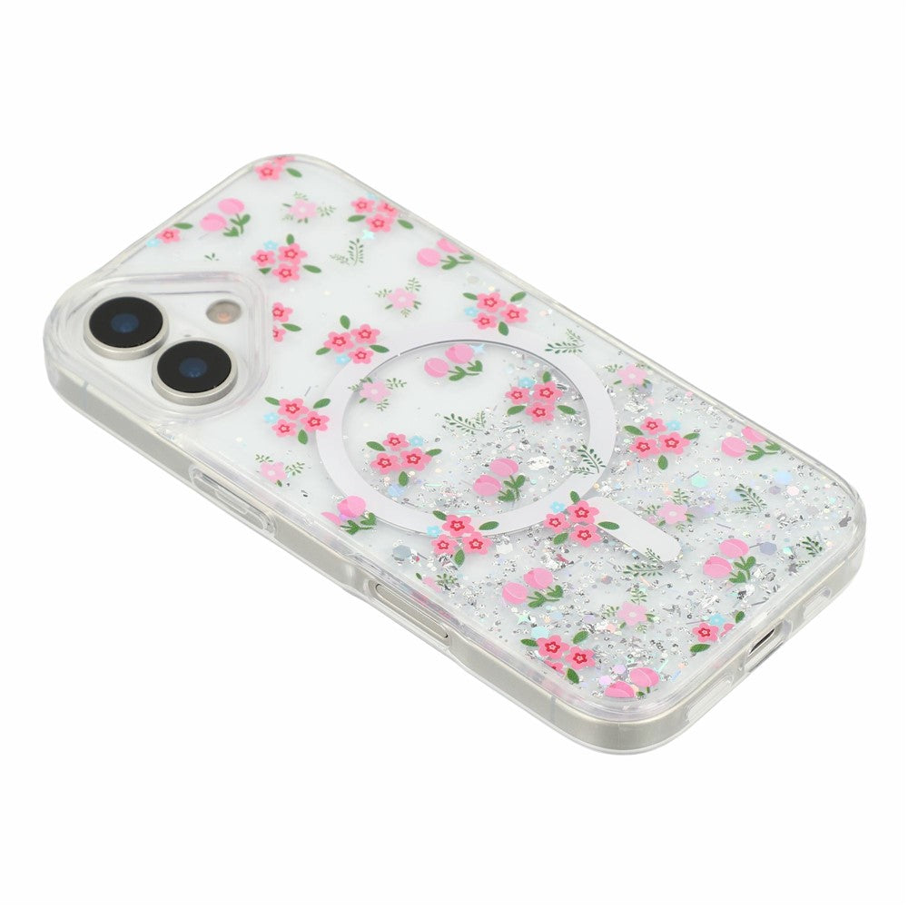 For iPhone 16 Magnetic Case Glitter Epoxy Clear TPU Shockproof Phone Cover Compatible with MagSafe