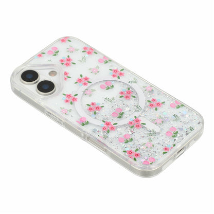 For iPhone 16 Magnetic Case Glitter Epoxy Clear TPU Shockproof Phone Cover Compatible with MagSafe