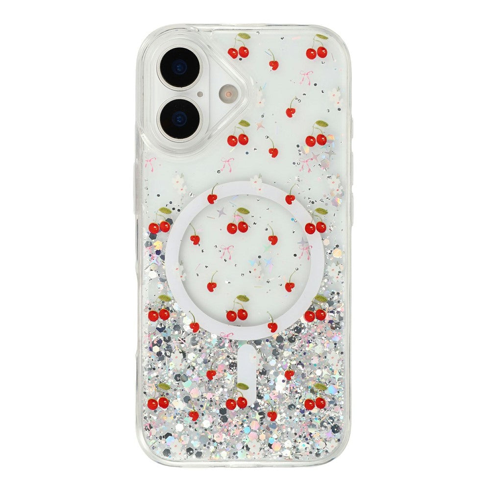 For iPhone 16 Magnetic Case Glitter Epoxy Clear TPU Shockproof Phone Cover Compatible with MagSafe