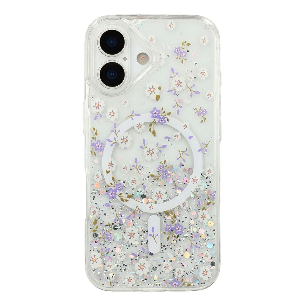 For iPhone 16 Magnetic Case Glitter Epoxy Clear TPU Shockproof Phone Cover Compatible with MagSafe