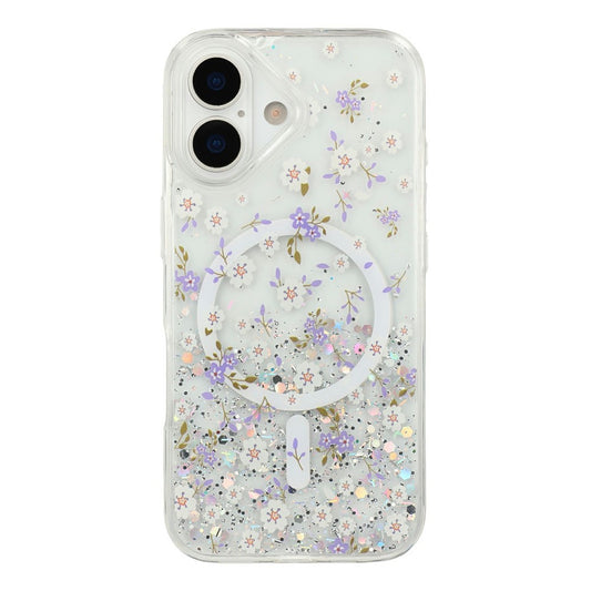 For iPhone 16 Magnetic Case Glitter Epoxy Clear TPU Shockproof Phone Cover Compatible with MagSafe