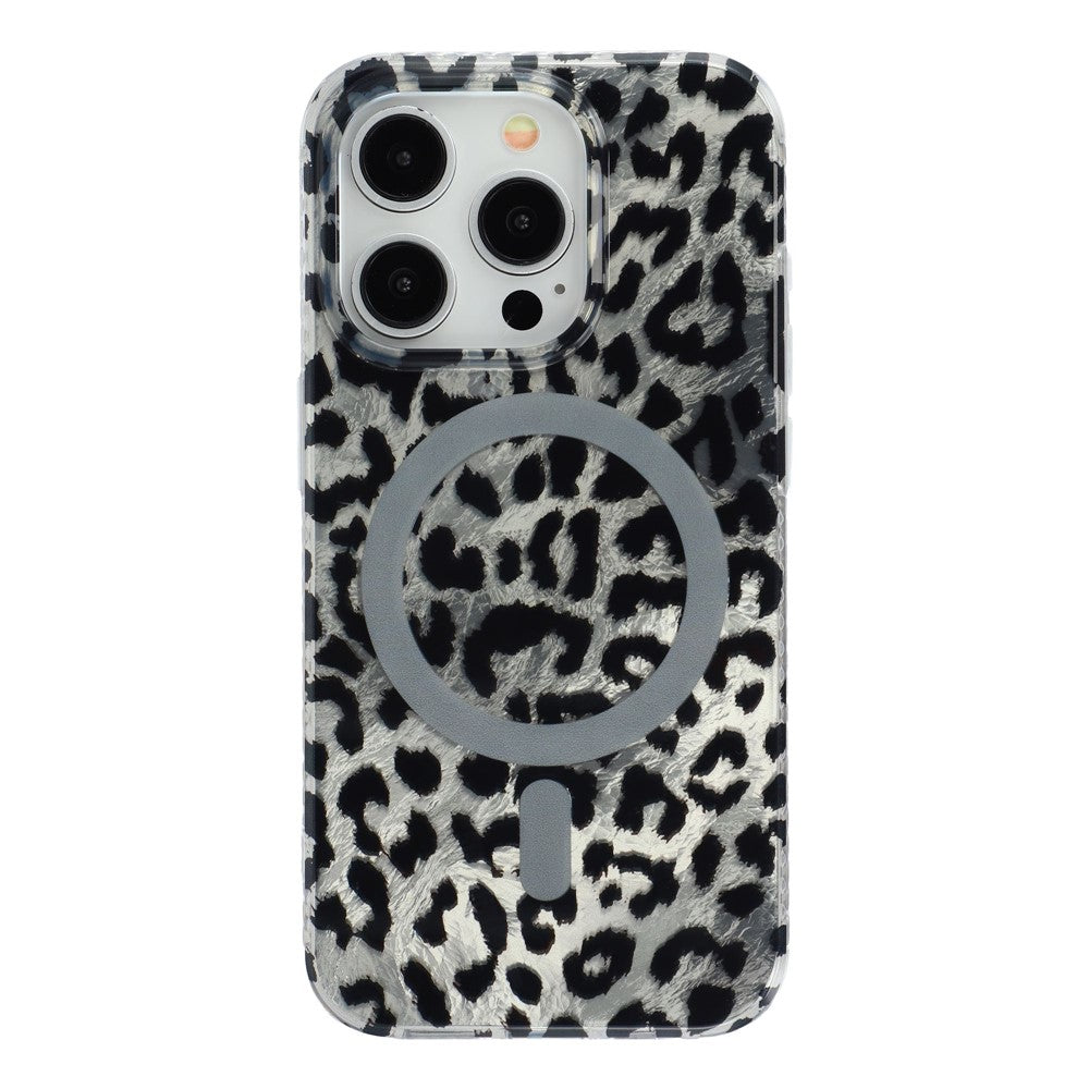 For iPhone 15 Pro Case Compatible with MagSafe IMD Leopard Print TPU PC Phone Cover