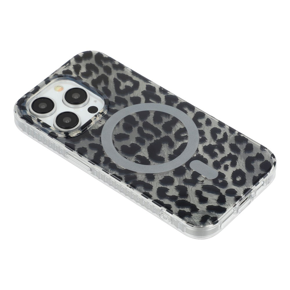 For iPhone 15 Pro Case Compatible with MagSafe IMD Leopard Print TPU PC Phone Cover