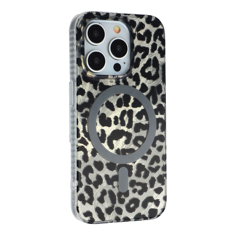 For iPhone 15 Pro Max Case Compatible with MagSafe IMD Leopard Print TPU PC Phone Cover